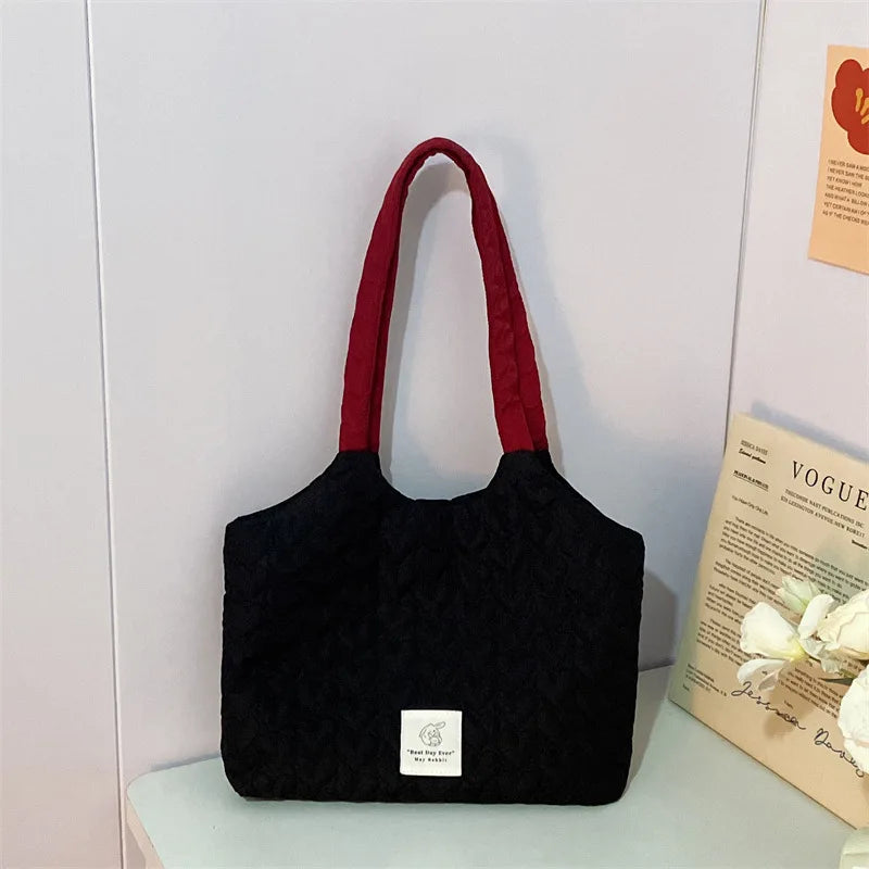 Quilted Love Women's Large Capacity Shoulder Tote Bag - Solid Color Casual Book Bag
