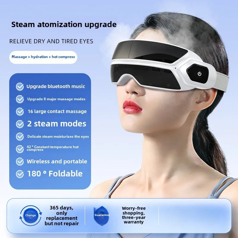 Smart Foldable Atomized Steam Eye Massager with Bone Conduction Bluetooth, Airbag Pressure & Vibration