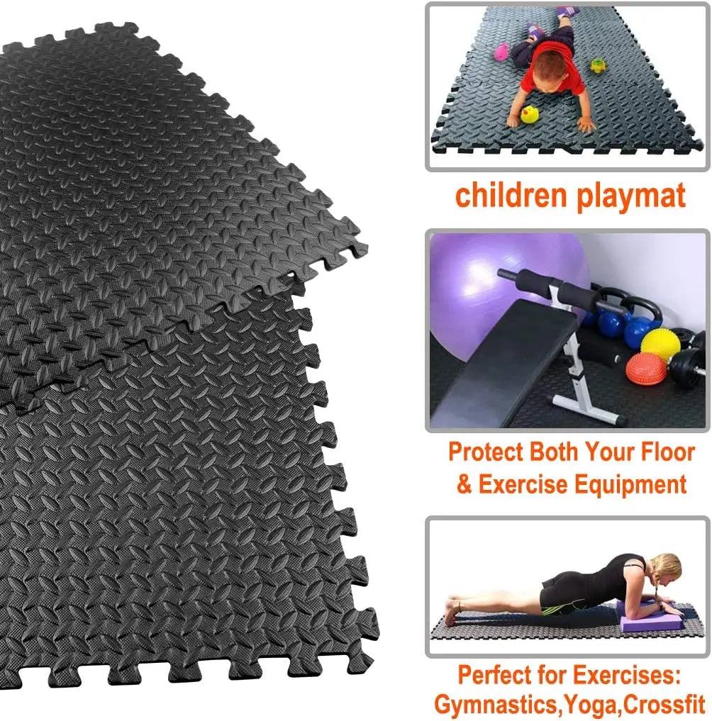 EVA Interlocking Puzzle Mat Tiles 12 in x 12 in (30 x 30 cm) 0.4 in (10 mm) Non-Slip Foam Floor for Home Gym, Yoga & Kids