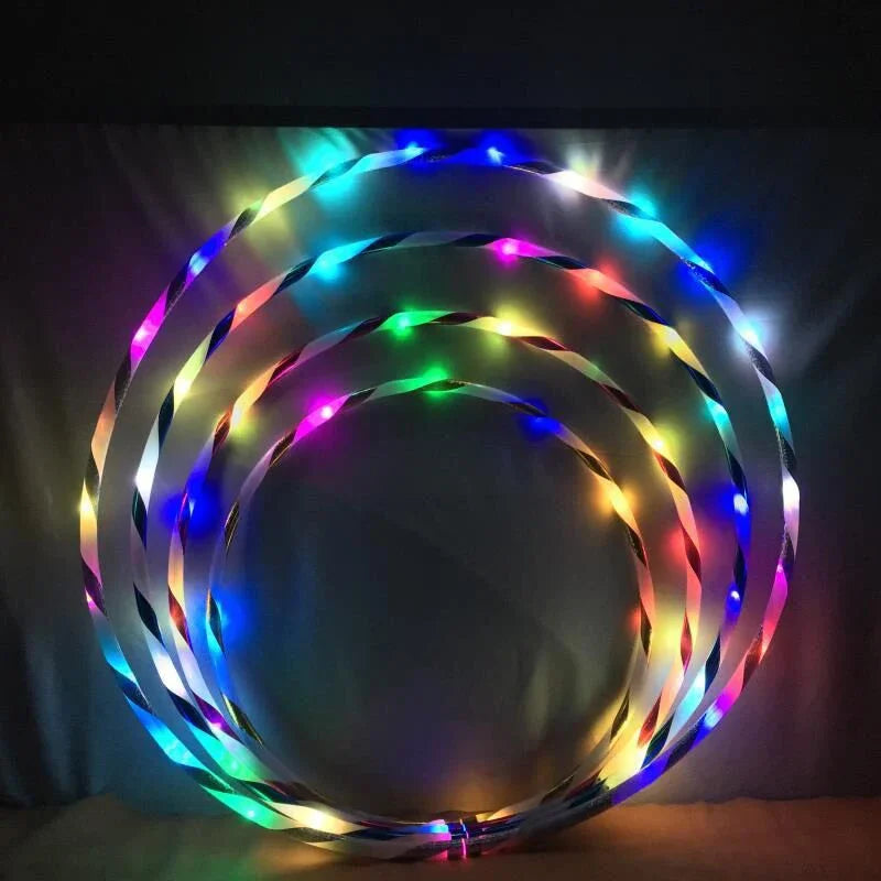 LED Hula Hoop 60/70/80/90cm (24/28/31/35 in) Colorful Luminous Fitness Hoop for Women & Kids, Weighted Exercise & Home Workout