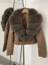 ZMEENNA Women's Faux Leather Moto Jacket with Detachable Faux Fur Collar - Short Warm Winter Coat
