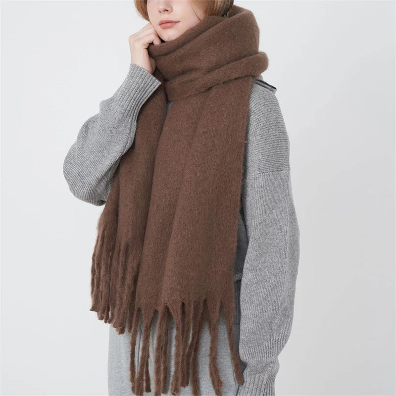 Luxury Cashmere-Blend Winter Scarf for Women – Thick Warm Shawl with Tassels, Soft Fluffy Solid & Plaid