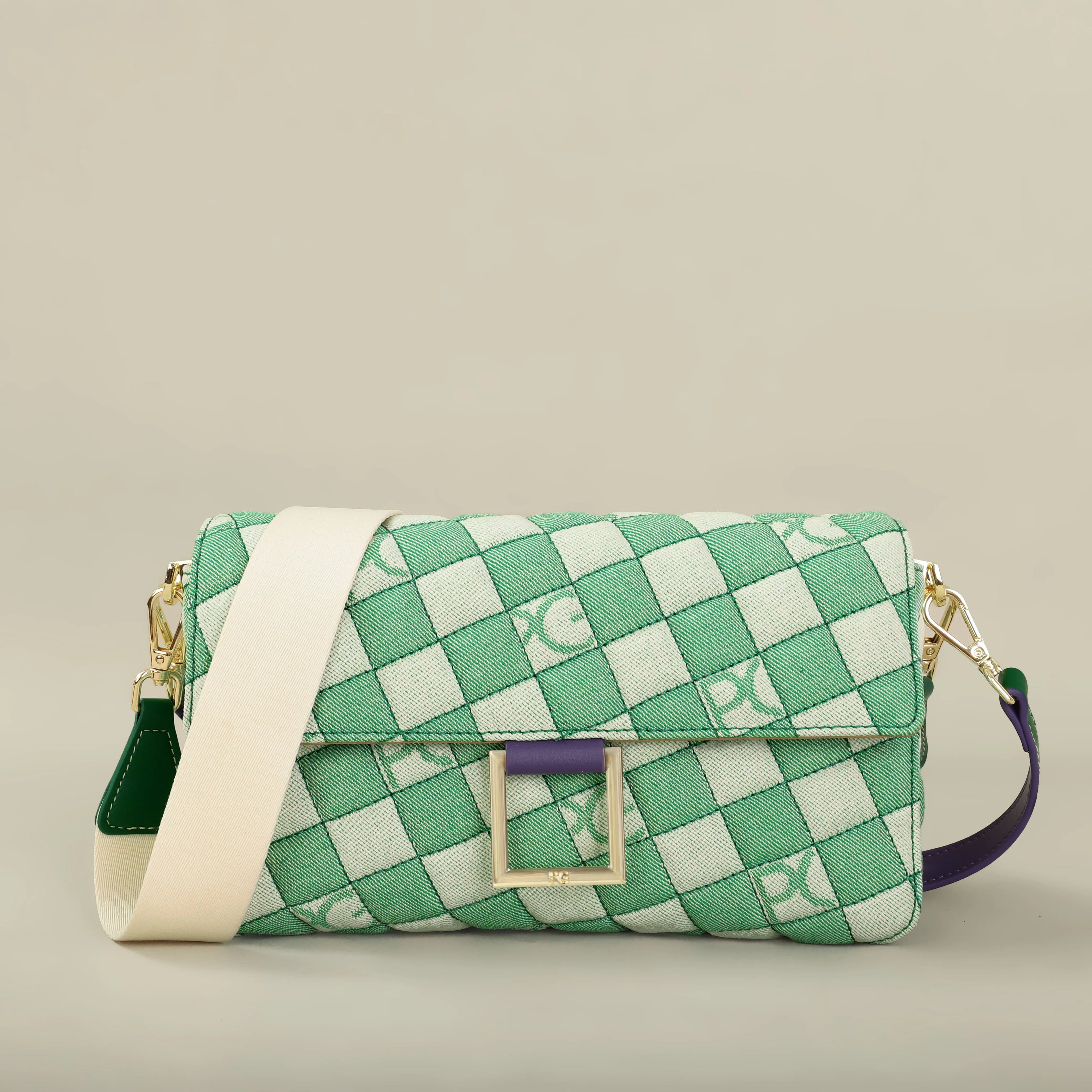 PG PATSY GARIS Women's Designer Embroidered Crossbody Bag – Luxury Geometric Shoulder Satchel