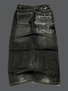 Women's Blue Washed Baggy Wide-Leg Jeans Mid-Rise Harajuku Hip Hop Casual