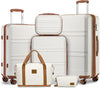 6-Piece Hardside Spinner Luggage Set with TSA Lock – Cream White (20in/51cm, 24in/61cm, 28in/71cm + Travel Bags)