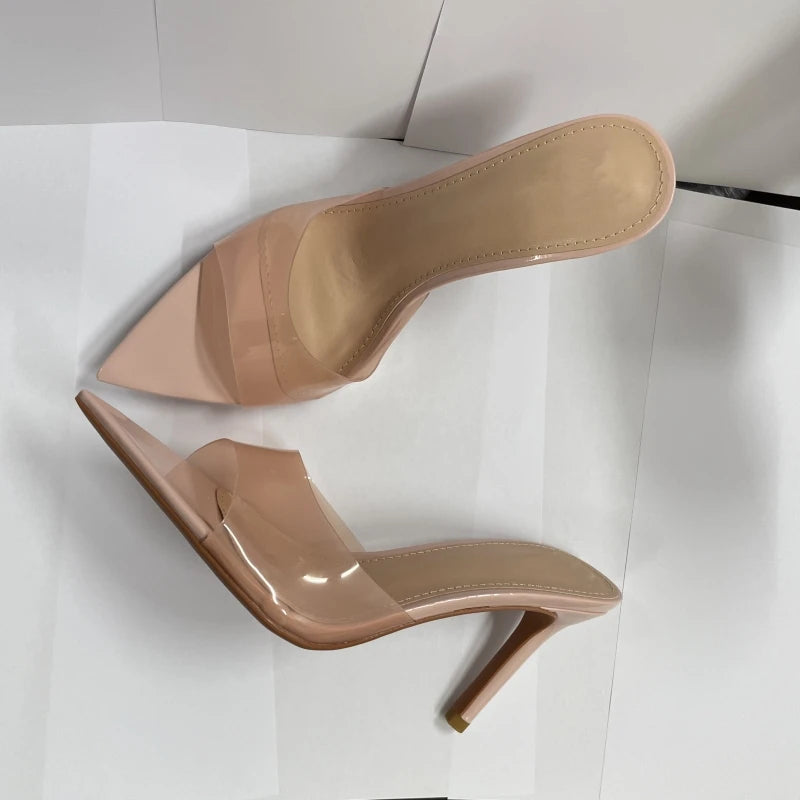 Transparent Pointed Stiletto Mules - Women's Clear High Heel Slip-On Sandals, 3.1 in (8 cm)