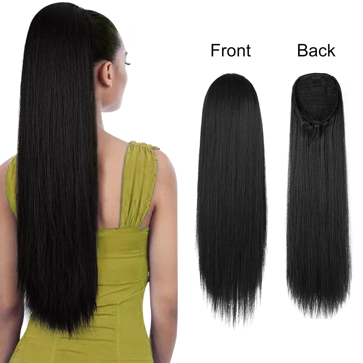 20 in (50 cm) Drawstring Clip-In Ponytail Extension Long Straight Heat-Resistant Synthetic Hairpiece for Women