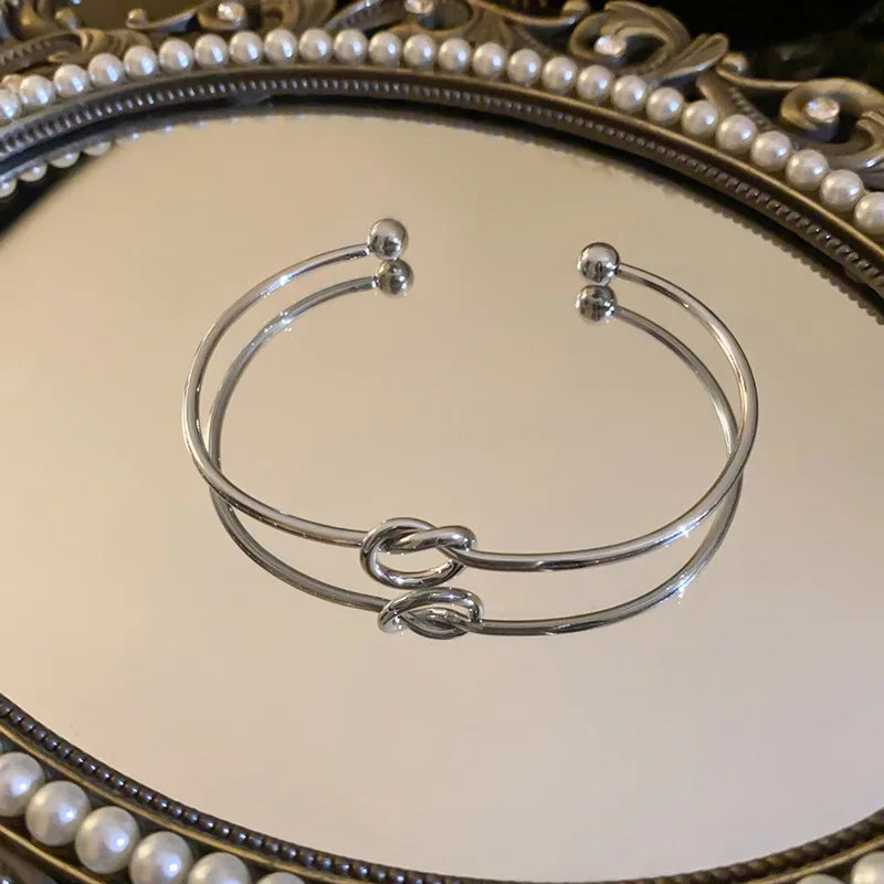 Stainless Steel Woven Twist Cuff Bracelet - Vintage Gold-Tone Statement Bangle for Women