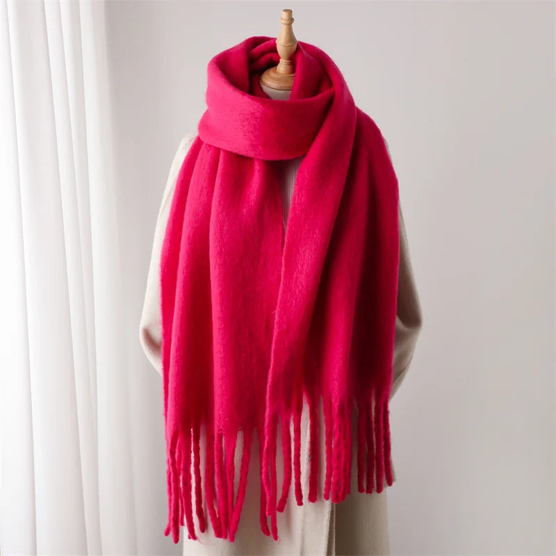 Cashmere-Feel Oversized Tassel Pashmina Shawl – 240 x 38 cm (94 x 15 in) Warm Winter Scarf for Women
