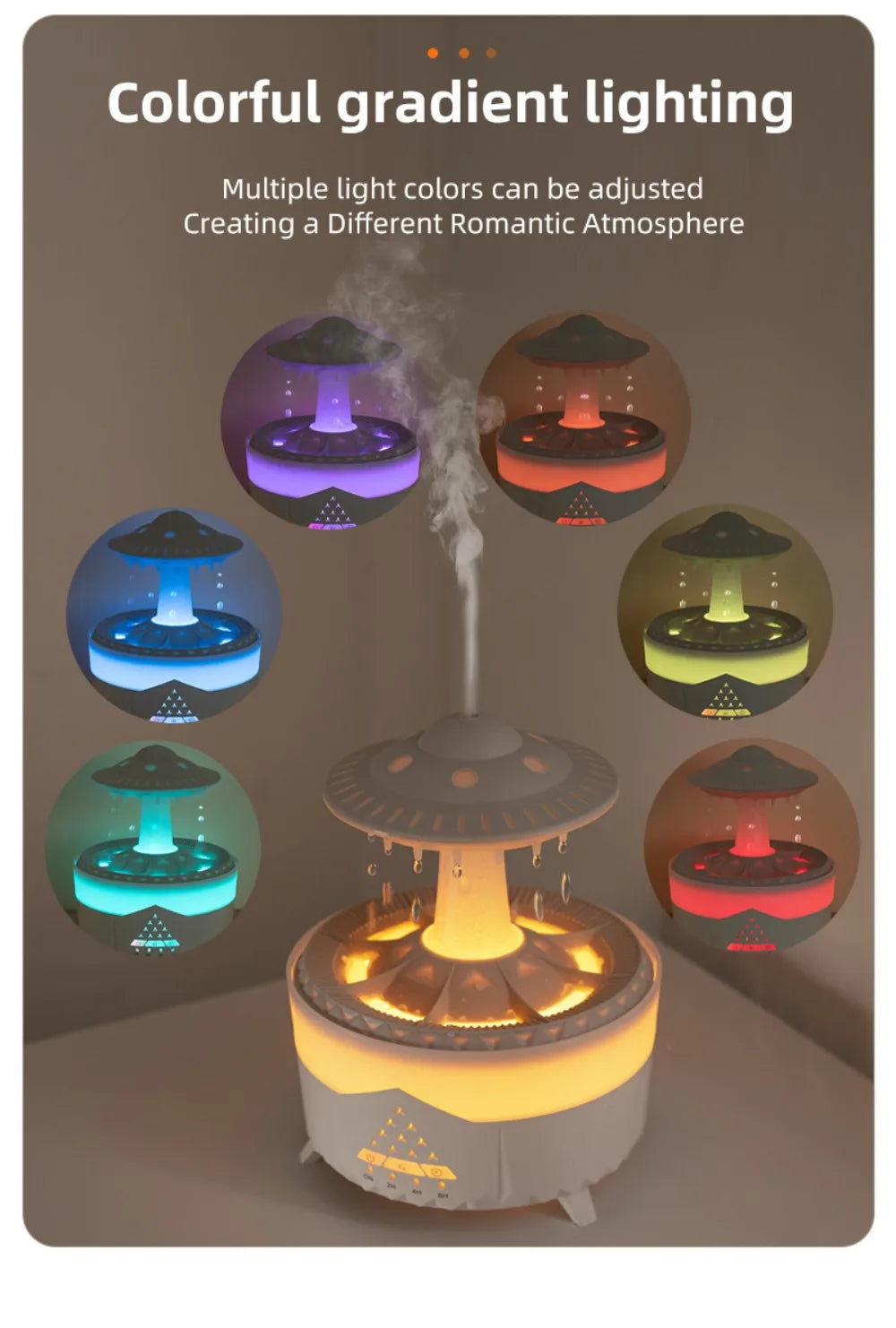 Remote-Controlled Aroma Diffuser Humidifier with RGB Night Light – UFO, Raindrop & Christmas Tree Designs for Home & Office