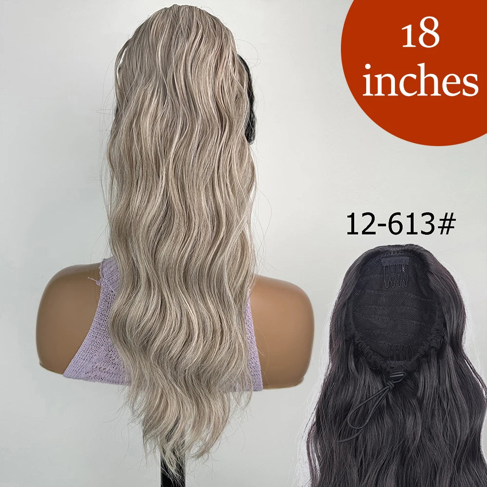 34-Inch (86 cm) Clip-In Synthetic Ponytail Hair Extension — Blonde Wrap-Around Long Straight Hairpiece