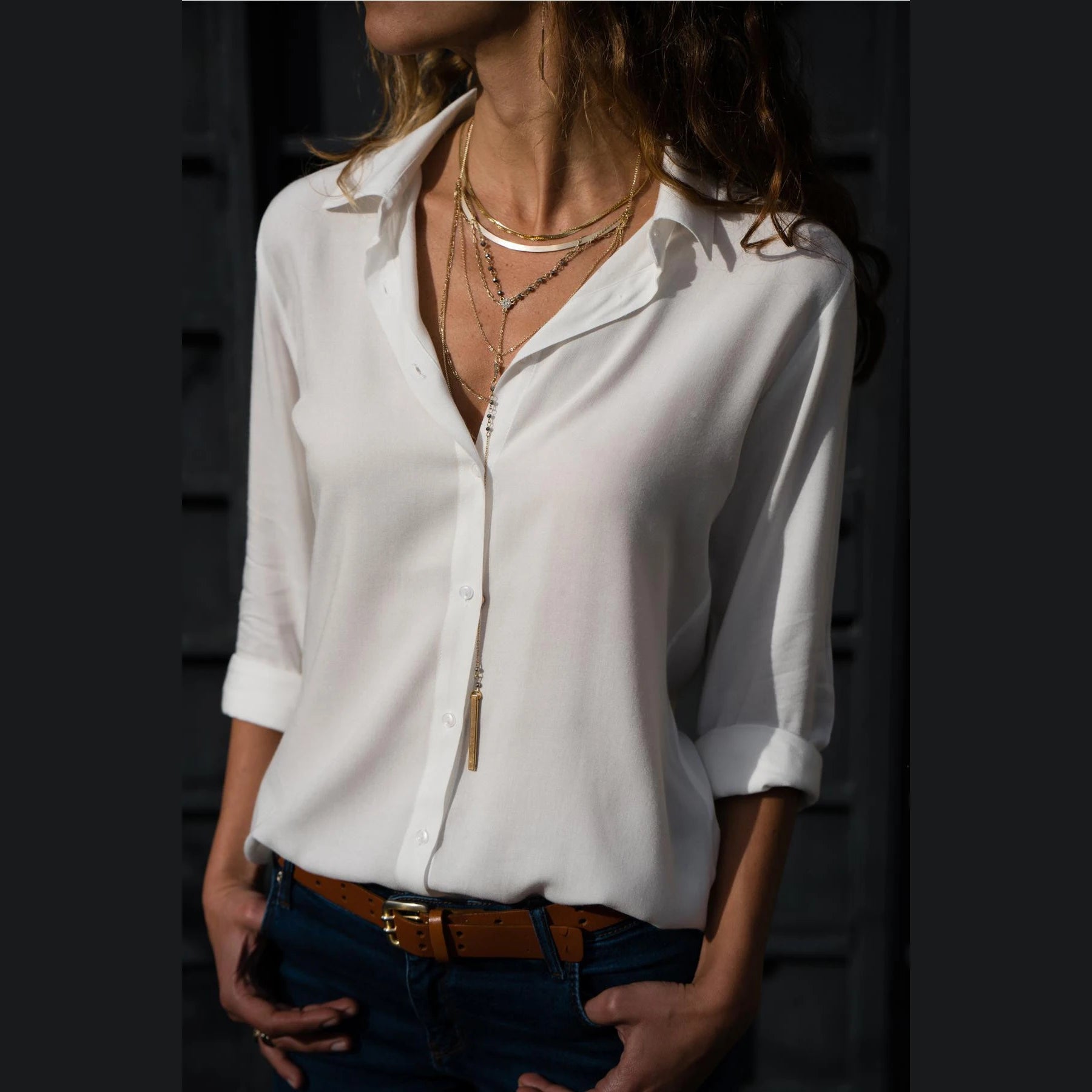 Women's Autumn Polo Collar Blouse - Vintage Loose Button-Up Office Shirt for Office & Streetwear
