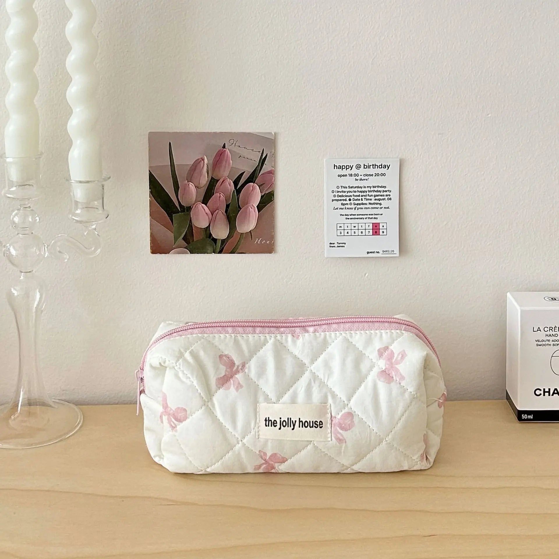 Korean Bow Print Makeup Bag – Large Capacity Travel Cosmetic Case, S/M/L