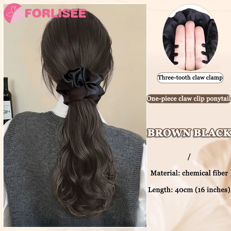 Black Clip-In Curly Ponytail Claw Clip - Synthetic Wavy Layered Low Ponytail Hairpiece