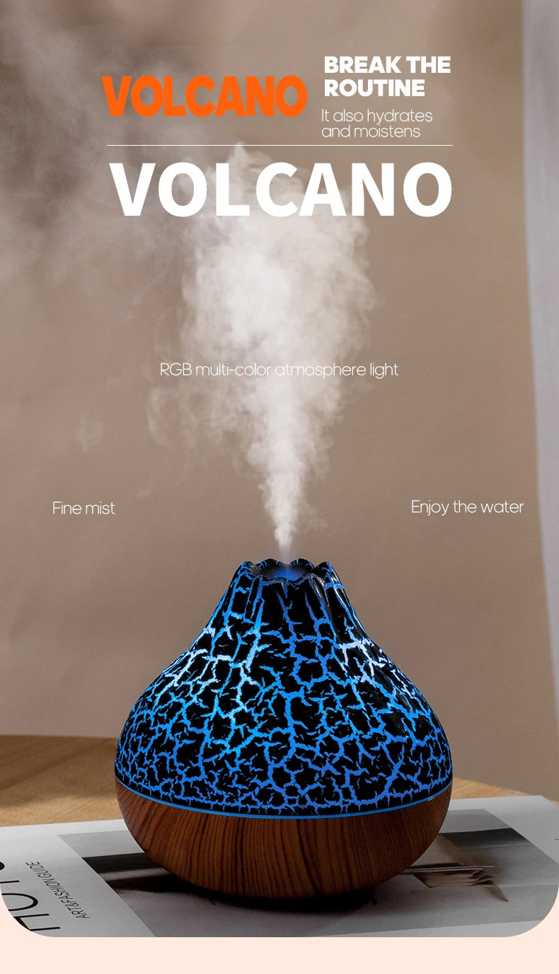 300ml USB Ultrasonic Volcano Air Humidifier Desktop Diffuser with 7-Color Night Light