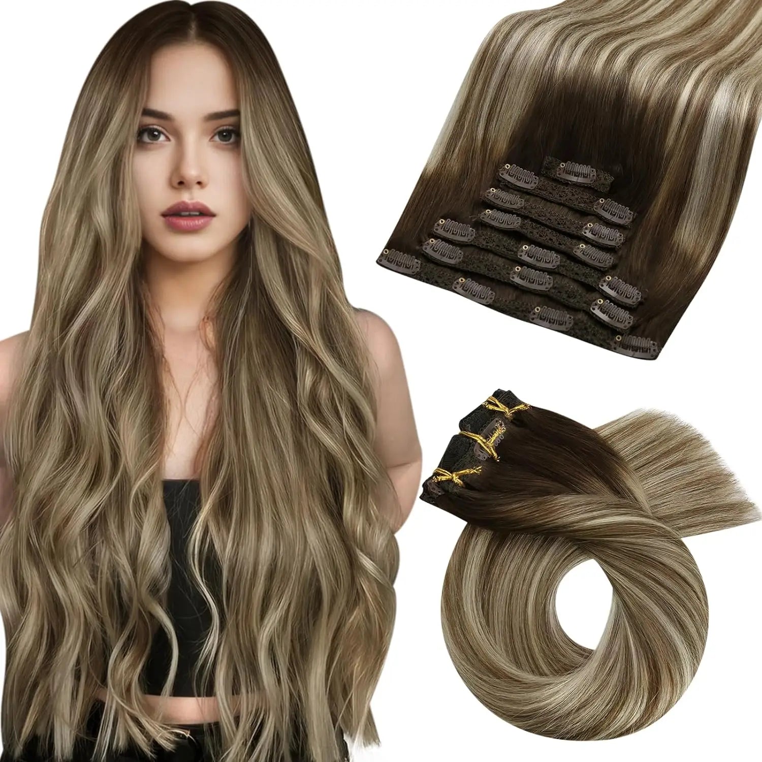 Moresoo Brazilian Remy Clip-In Human Hair Extensions – Straight 5PC or 7PC Set, 10–24 in (25–61 cm)