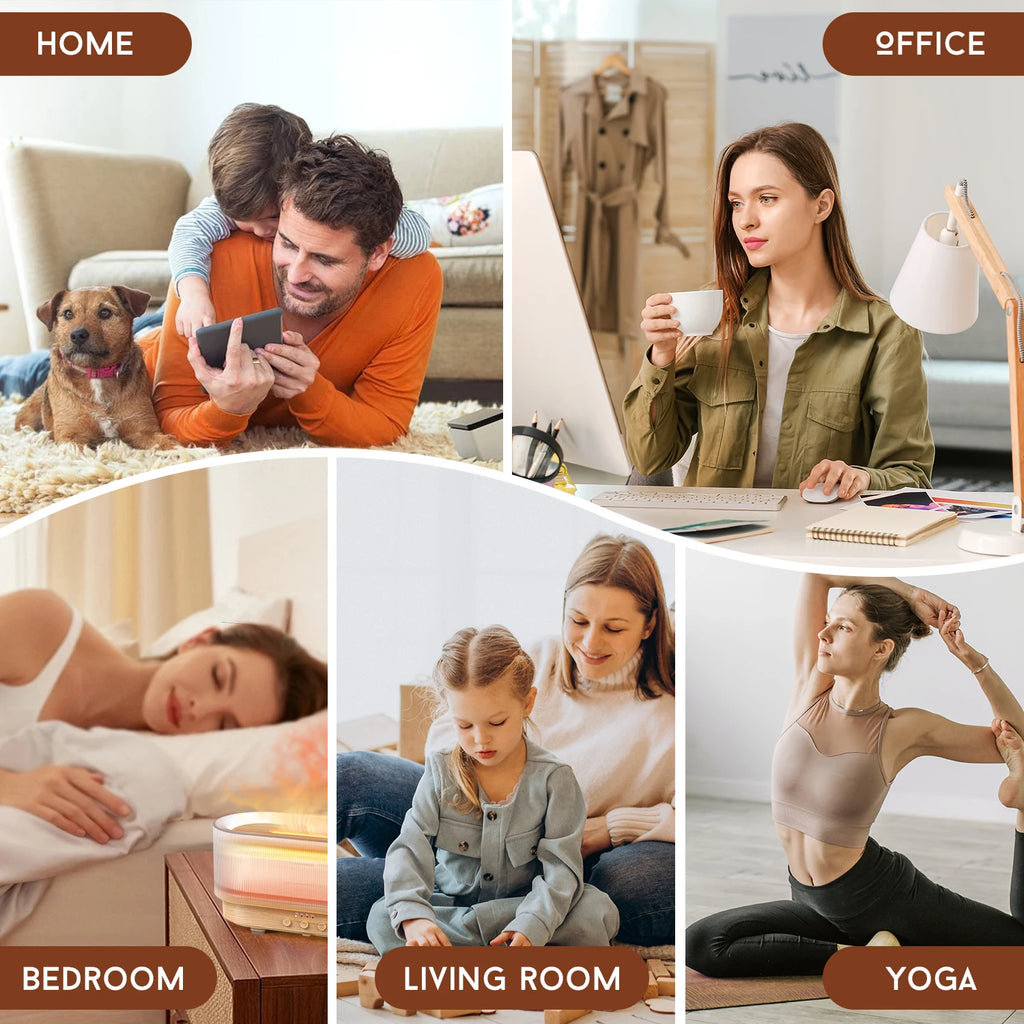 Sejoy 300ml Flame Aroma Diffuser – USB Cool Mist Essential Oil Humidifier with Colorful Night Light & Auto-Off Timer