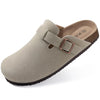 Suede Cork Clogs for Women - Adjustable Buckle Mules with Arch Support, Non-Slip Sandals for Outdoor & Home