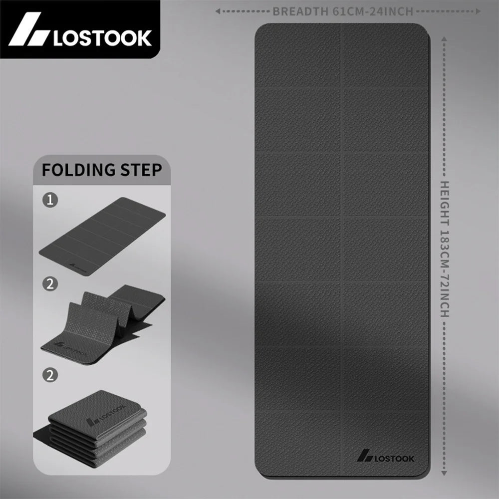 Foldable TPE Yoga Mat 4mm - 183 x 61 cm (72 x 24 in) Portable Travel Exercise & Pilates Mat