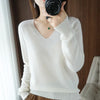 Women's V-Neck Cashmere-Blend Pullover Sweater - Loose Knit Jumper for Autumn/Winter, Casual Office