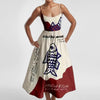 Women's Printed A-Line Maxi Dress - Spaghetti Strap Cold Shoulder High-Waist Slim Beach & Party Casual Vestidos