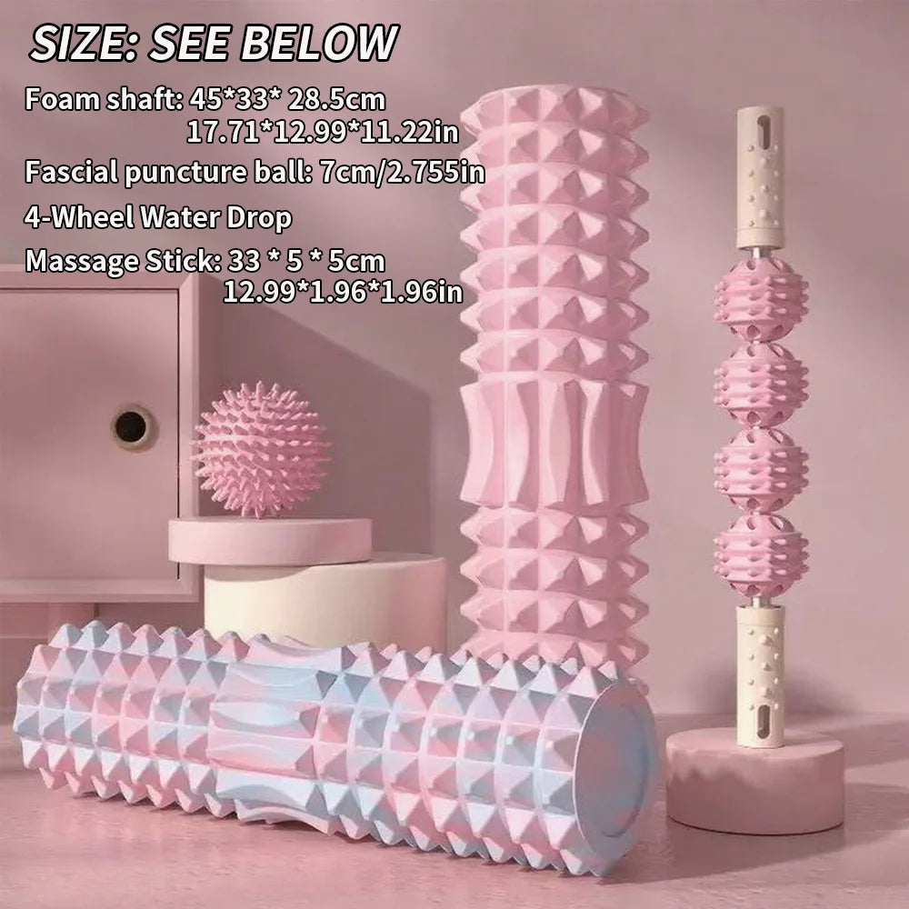 3-Piece Massage Set - Spiky Massage Ball, Hand Roller & Foam Roller for Foot and Body Relief