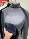Women's Turtleneck Velvet Lined Knit Sweater - Thick Warm Slim Pullover