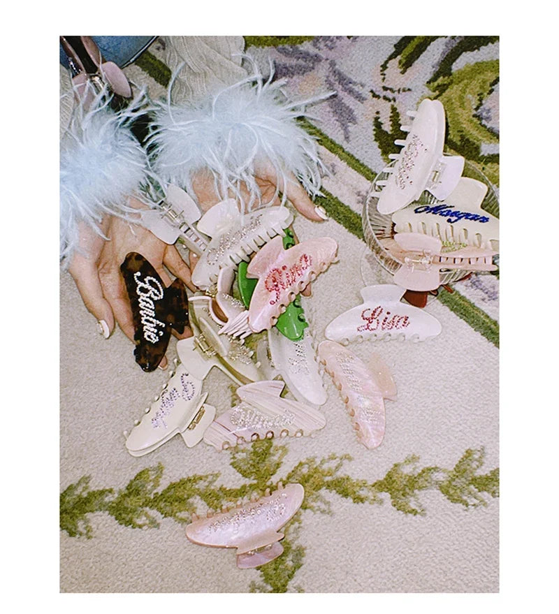 Personalized Letter Hair Clip - Handmade Custom Name Hair Claw Barrette with Rhinestones, 10cm x 4cm (3.94 in x 1.57 in)