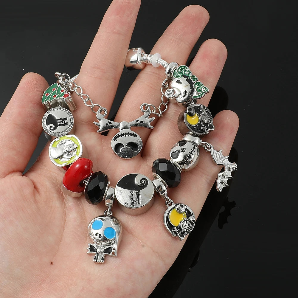 Disney The Nightmare Before Christmas Jack Skellington Charm Bracelet for Women Beaded Bangle