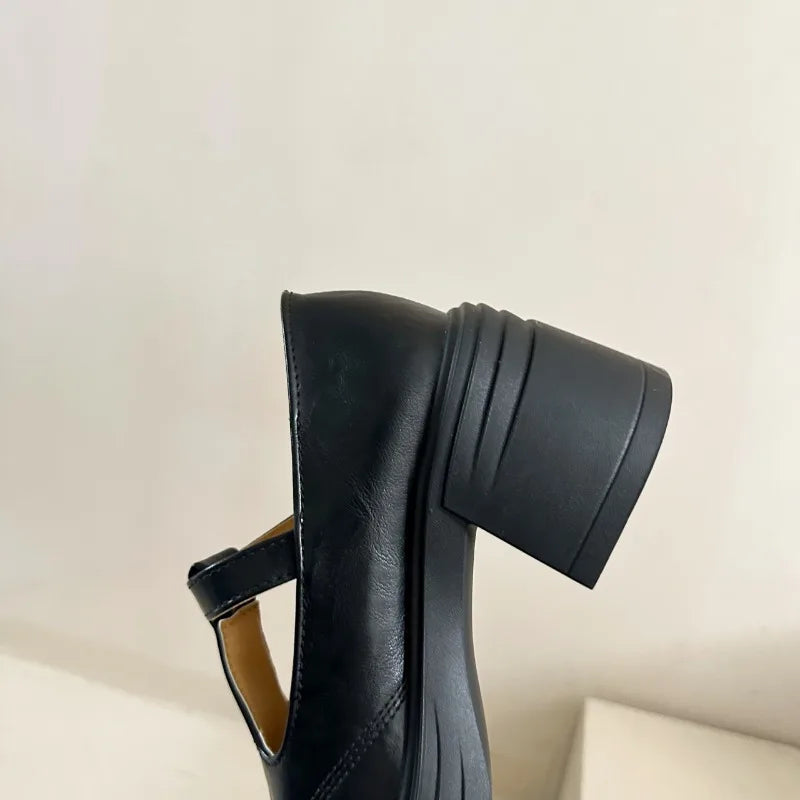 Women's T-Strap Mary Jane Pumps Chunky Square Heel 2–3 in (5–8 cm) Platform PU Round-Toe Buckle