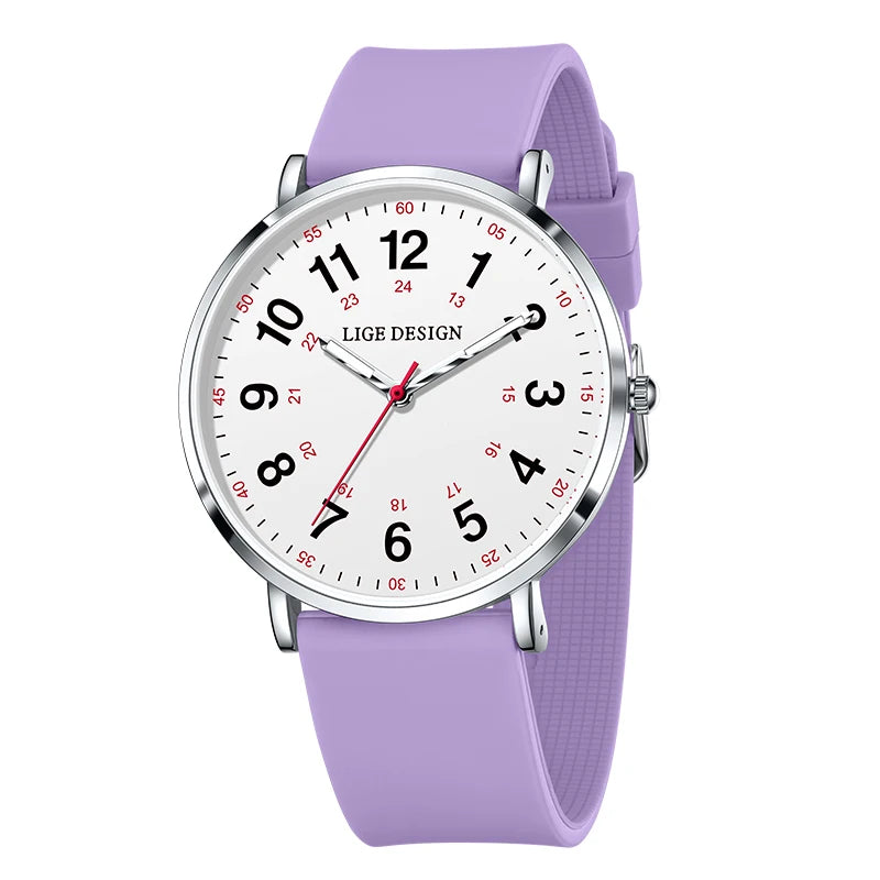 LIGE Women's Silicone Watch - 41mm Luminous Dial, 20mm Band, 3ATM Water-Resistant Casual Dress Quartz Wristwatch