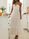 Women's Boho Chiffon Halter V-Neck Sleeveless Tiered A-Line Maxi Dress — Backless Beach Dress