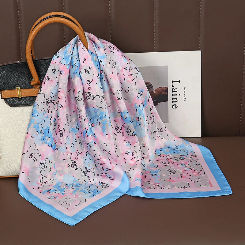 Luxury Satin Square Scarf 70 x 70 cm (27.6 x 27.6 in) – Silk-Feel Polyester Shawl Hijab Neckerchief Hair Ribbon Headband Bandana