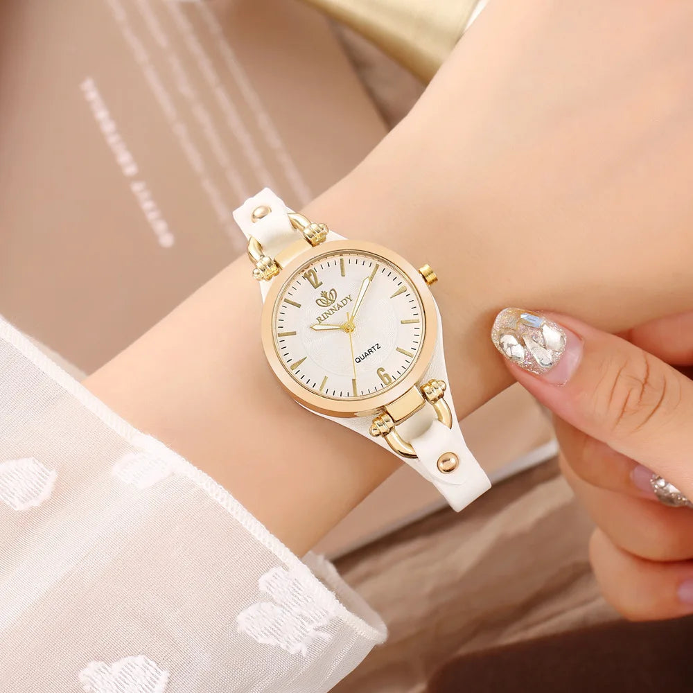 Women’s Leather Quartz Wristwatch – 32mm Round Alloy Case, Arabic Numerals, Casual Festival Gift