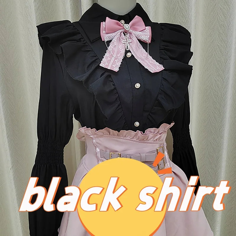 Kawaii Jirai Kei Lolita Y2K Japanese Style Blouse with Peter Pan Collar Long Sleeve Sweet Aesthetic Top for Women