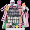 Acrylic Nail Powder & Liquid Monomer Manicure Kit — Crystal Glitter, 3D Tips & Carving Tools