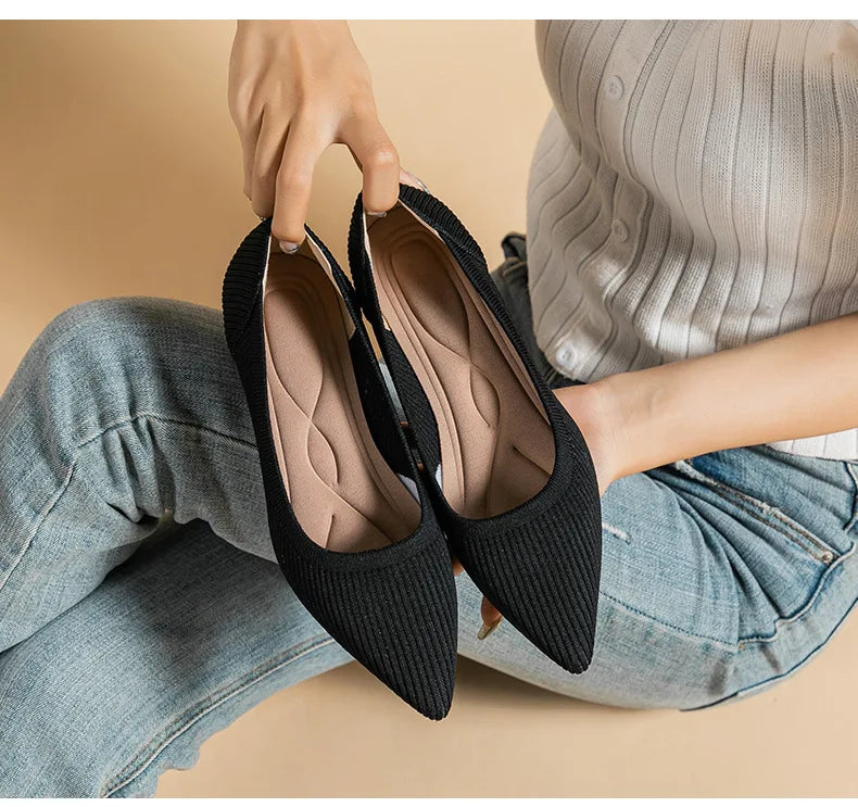 Women's Pointed-Toe Knit Slingback Pumps, Breathable Latex Insole & Anti-Slip Rubber Sole, 3.5 cm (1.38 in) Mid Heel