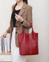 Large Genuine Cowhide Leather Tote Bag - Soft Women's Commuter Shoulder Bucket Handbag
