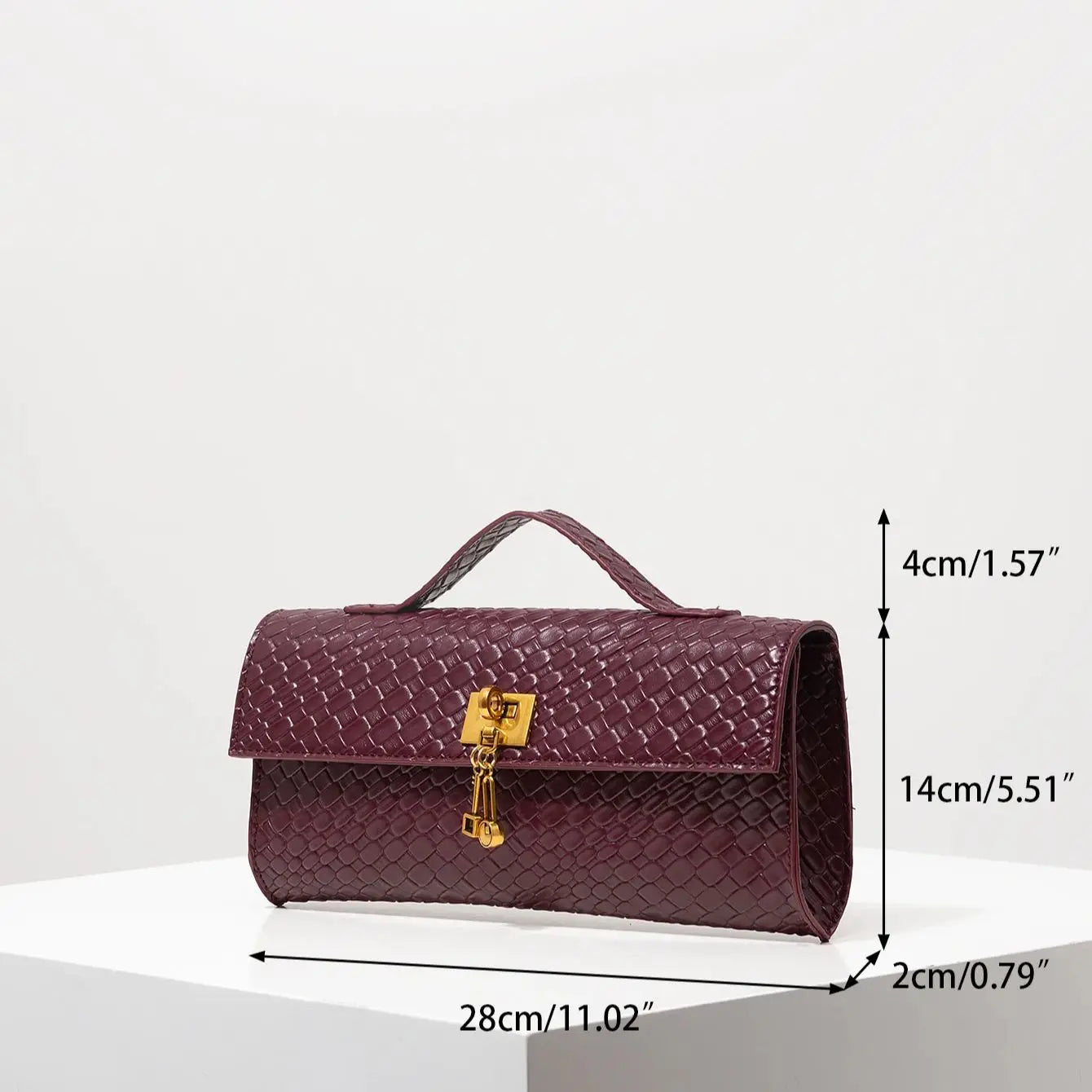 Vintage Woven Faux Leather Baguette Bag – Burgundy Flap Clutch for Women | Elegant Evening, Wedding & Party Accessory