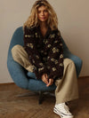 Women’s Sherpa Floral Half-Zip Hoodie — Loose Fit Warm Pullover Sweatshirt (Autumn Winter)