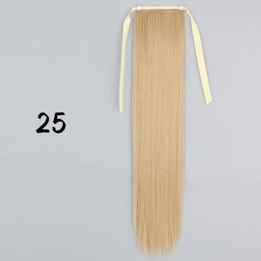 Wrap-Around Clip-In Ponytail Hair Extension 22-34 in (56-86 cm) Long Straight Heat-Resistant Synthetic Blonde Brown