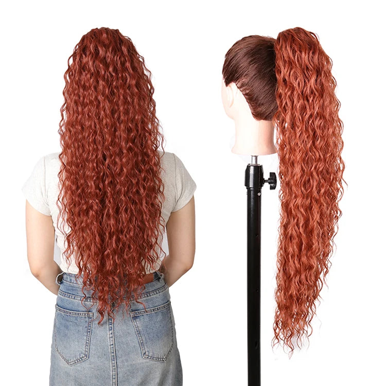 Long Ombre Blonde Synthetic Clip-In Braided Wavy Ponytail Hairpiece — Black to Brown Hair Extension