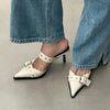 Women's Summer Pointed Toe Buckle Strap Thin High Heel Sandals - Silver PU Platform Party Shoes