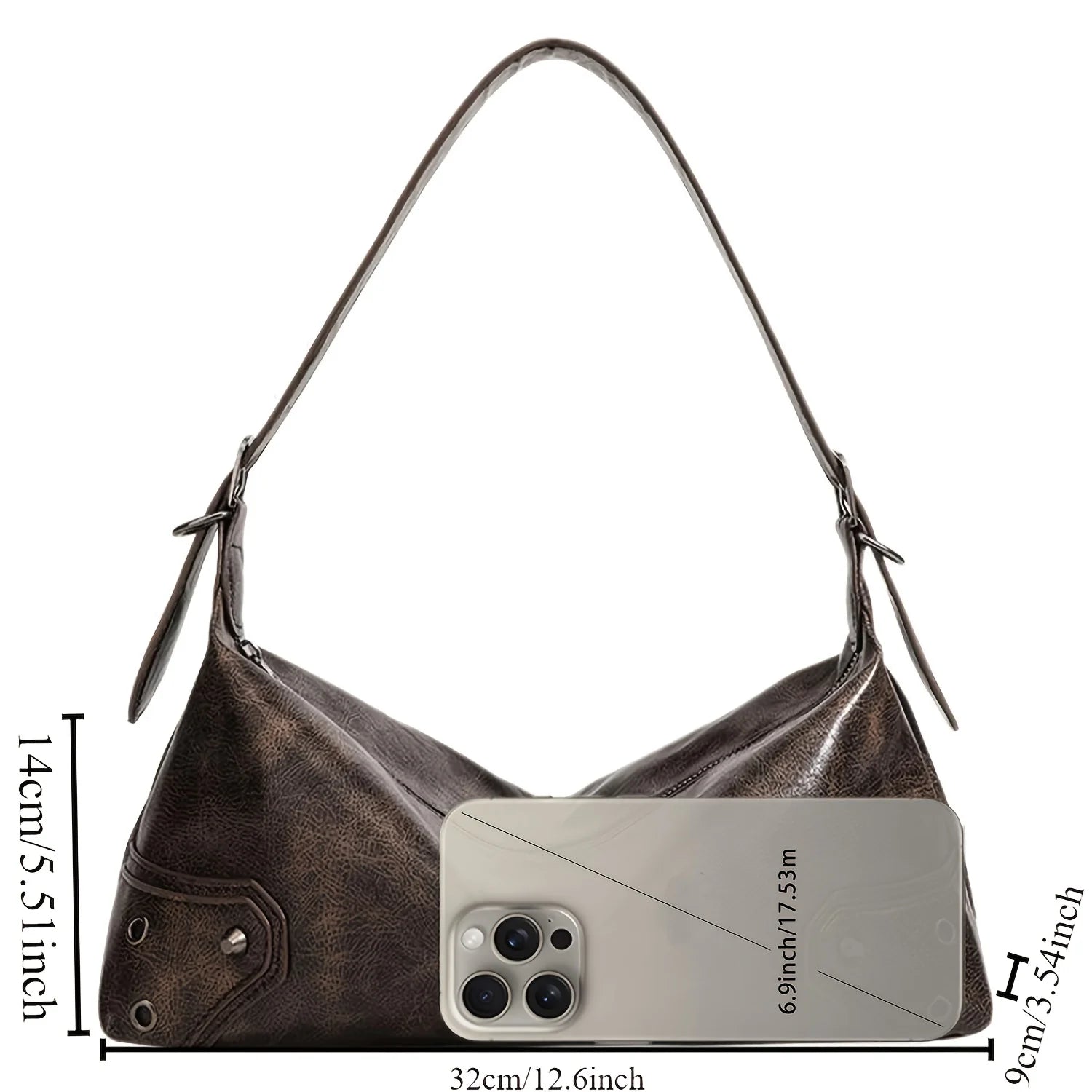 PU Leather Baguette Bag – Women's Zipper Shoulder & Crossbody Handbag for Everyday Use & Gifts