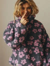 Women’s Sherpa Floral Half-Zip Hoodie — Loose Fit Warm Pullover Sweatshirt (Autumn Winter)