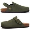 Women's Genuine Leather Suede Clogs with Soft Cork Footbed, Adjustable Buckle Strap Comfort Slip-On Mules
