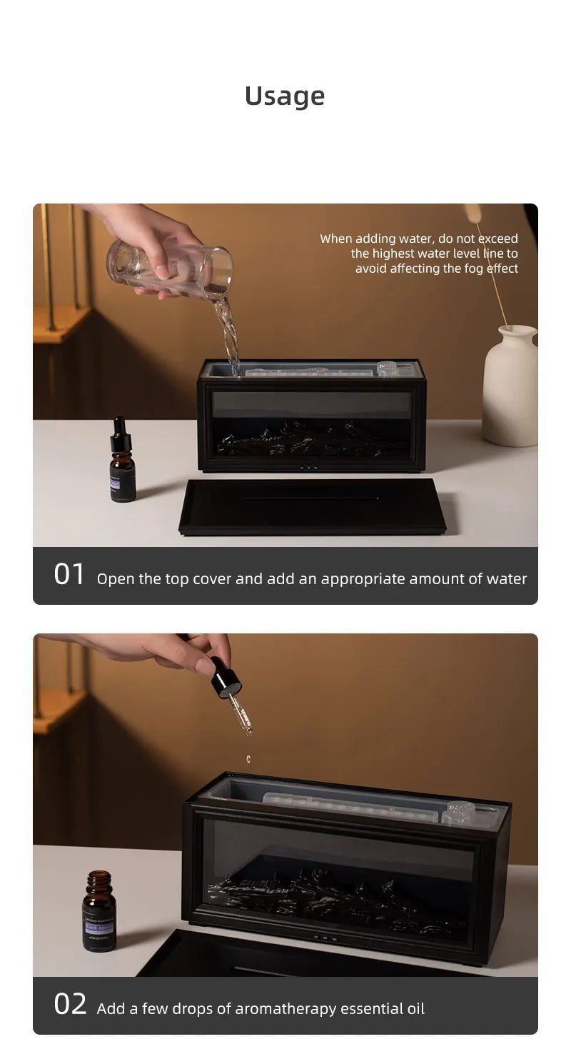 7-Color Mini Flame Aromatherapy Diffuser - Essential Oil Fireplace Humidifier