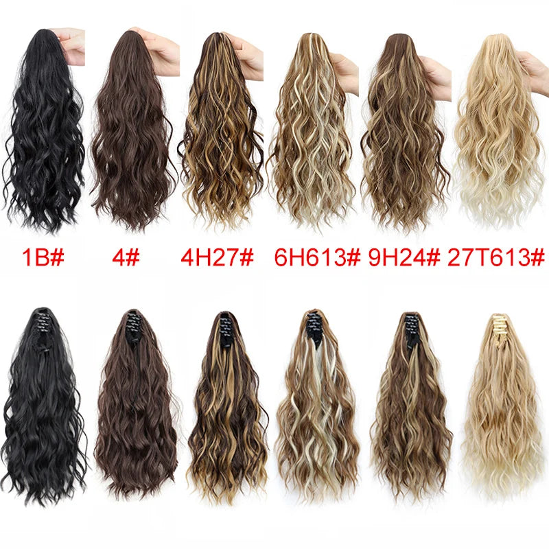 14-Inch (36 cm) Short Curly Clip-In Ponytail Hair Extension Synthetic Claw Clip Hairpiece for Women, Fluffy Blonde or Black