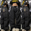 Women's Blue Washed Baggy Wide-Leg Jeans Mid-Rise Harajuku Hip Hop Casual