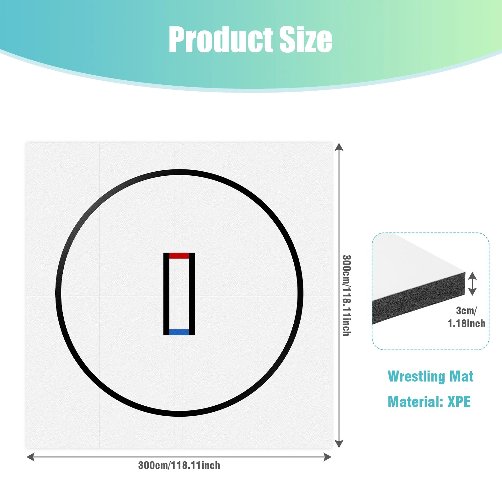 3m x 3m (10ft x 10ft) 30mm (1.18in) Non-Slip Wrestling Mat - Wear-Resistant Jiu Jitsu & Grappling Training Mat